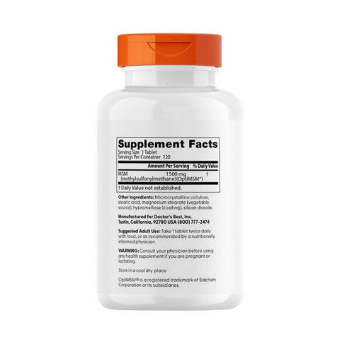 Doctors Best, MSM with OptiMSM, 1500 Mg, 120 Tablets Doctors Best