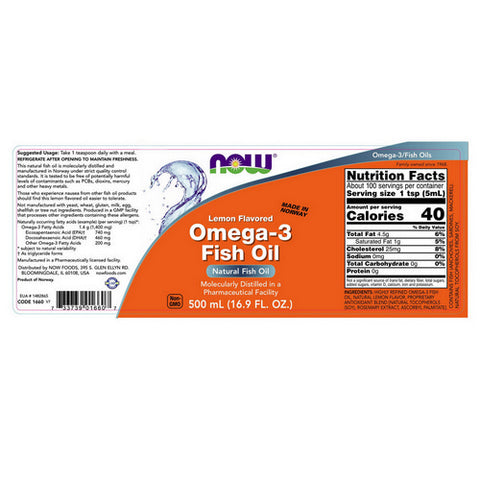Now Foods, Omega-3 Fish Oil Lemon, Lemon, 16.9 oz