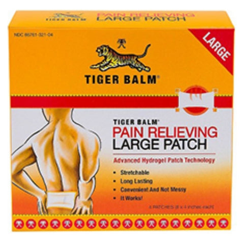 Tiger Balm, Pain Relieving Hydrogel Patch Large 8X4 Inch, 8x4 inch Large Size, 4 Count  8 x 4 Inches