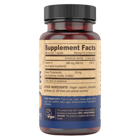 Deva Vegan Vitamins, Vegan Vitamin E With Mixed Tocopherols, 400 IU, mixed tocopherols 90 vcaps