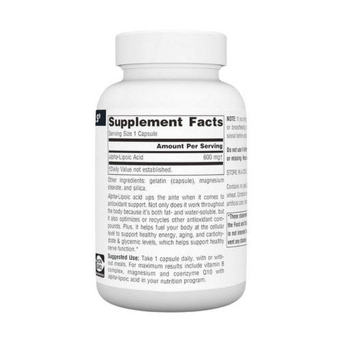 Source Naturals, Alpha Lipoic Acid, 600 MG, 60 caps Source Naturals