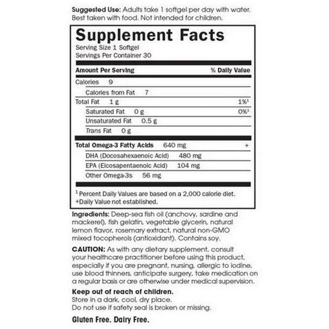 Minami Nutrition, Minami Prenatal Omega-3 Dha Fish Oil Lemon, 480 Mg, 30 Softgels