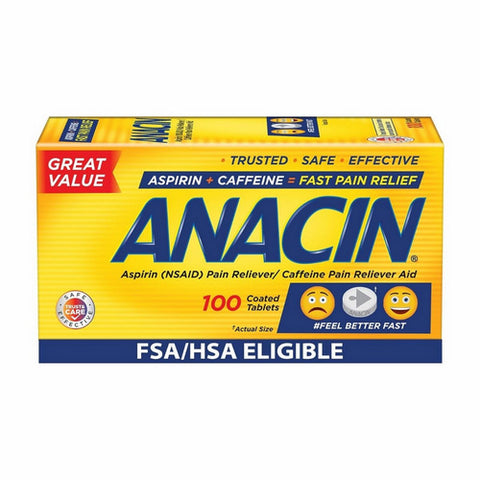 Anacin, Pain Relief Aspirin Tablets, 100 tabs